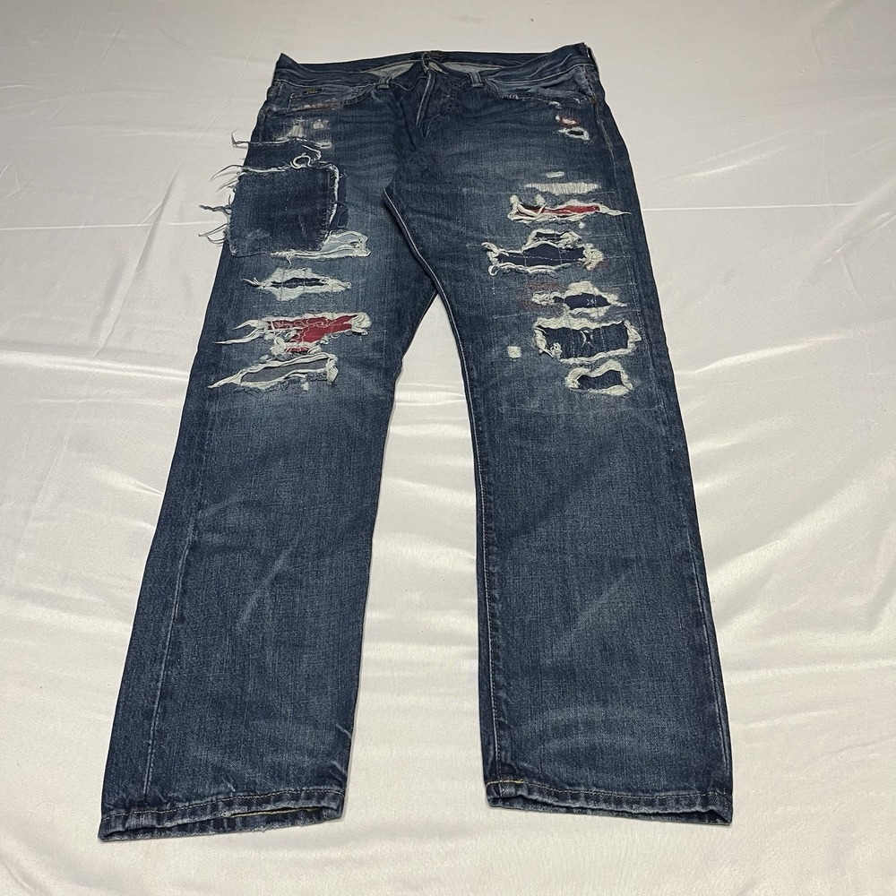Polo Ralph Lauren Sullivan Slim Bandana Patch Jeans 34x30 Distressed Patchwork